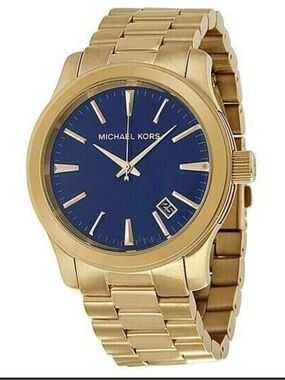 Michael Kors Gold and Navy Stainless Steel Bracelet Watch
